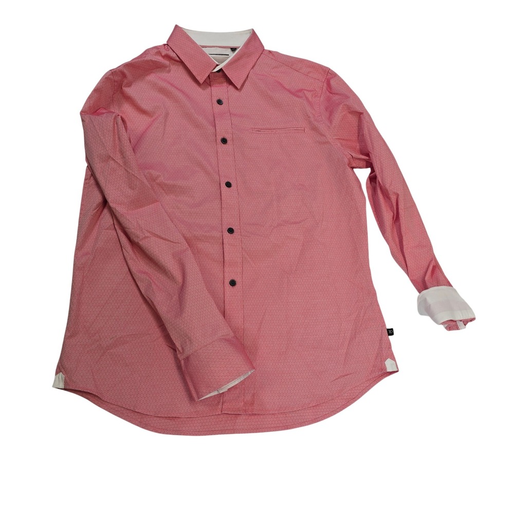 7 DIAMONDS‎ Mens Pink Geometric Print Button Down Shirt L